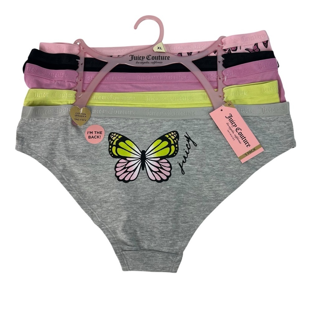 Juicy Couture Women’s Panties Sz XL Pkg/5 Bikinis Tagless Multi Colors MSRP $44